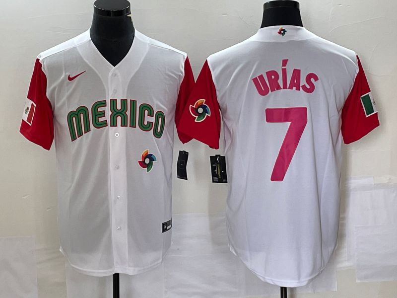 Men 2023 World Cub Mexico #7 Urias White pink Nike MLB Jersey31->more jerseys->MLB Jersey